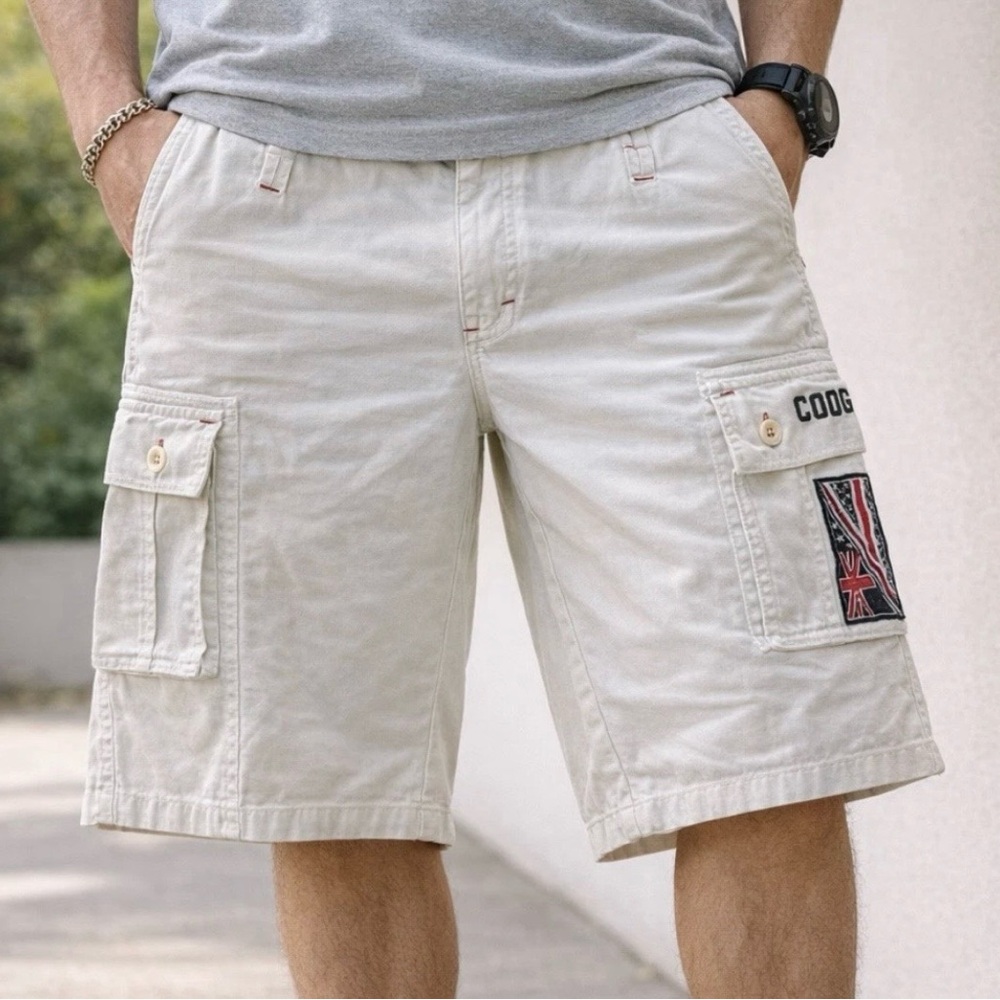 COOGI Men's White Embroidered Cargo Shorts